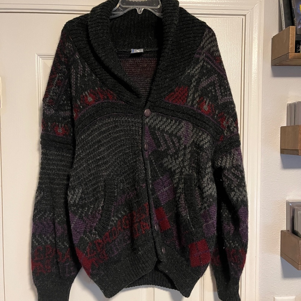Pada-Gine Black Maroon & Purple Knit Wool Cardigan